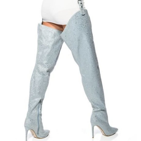 Chap My Hide Denim Rhinestone Boots - Picture 3 of 6